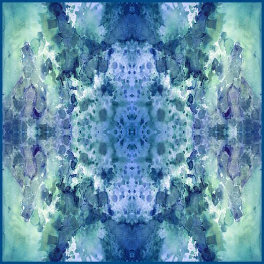 Clear Blue Oversized Square Tea-Printed Silk Scarf - 100% Silk, 53x53" - Teascarf Brooklyn