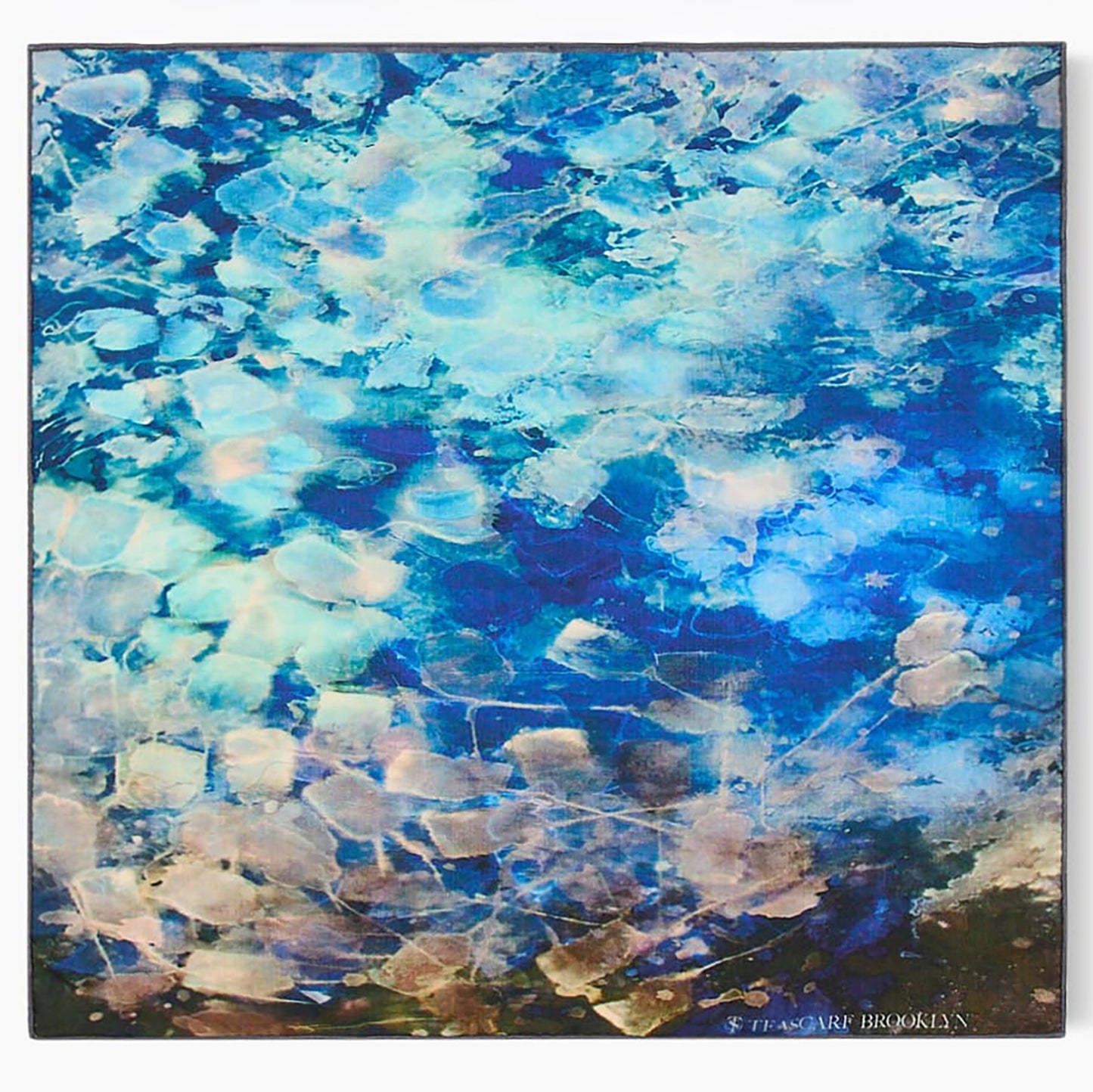 Blue Dream Small Square Tea-Printed Silk/Wool Scarf - Silk/Wool Blend, 26x26" - Teascarf Brooklyn