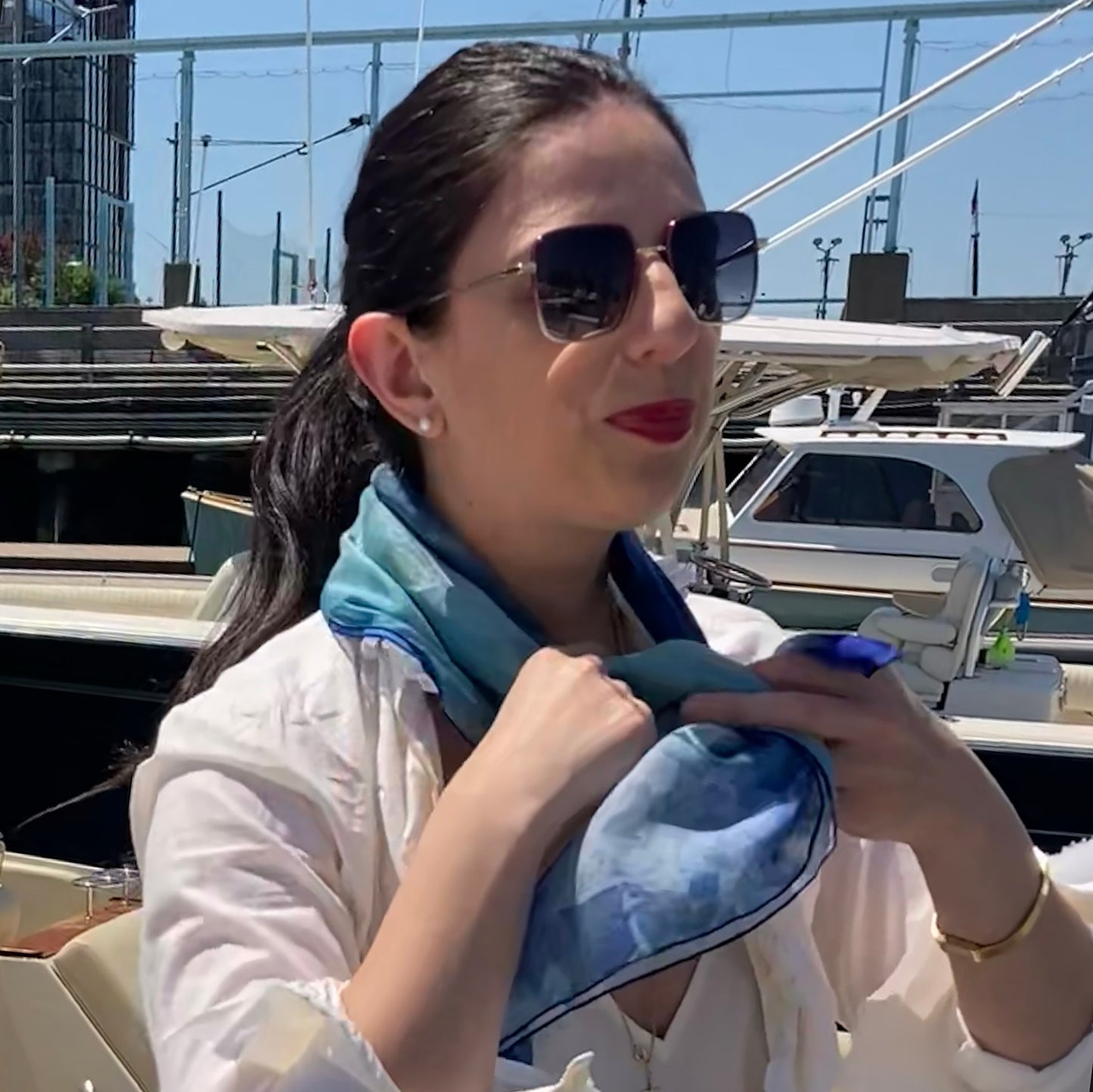 Clear Blue Small Square Silk Chiffon Tea-Printed Scarf 100% Silk, 26x26" - Teascarf Brooklyn