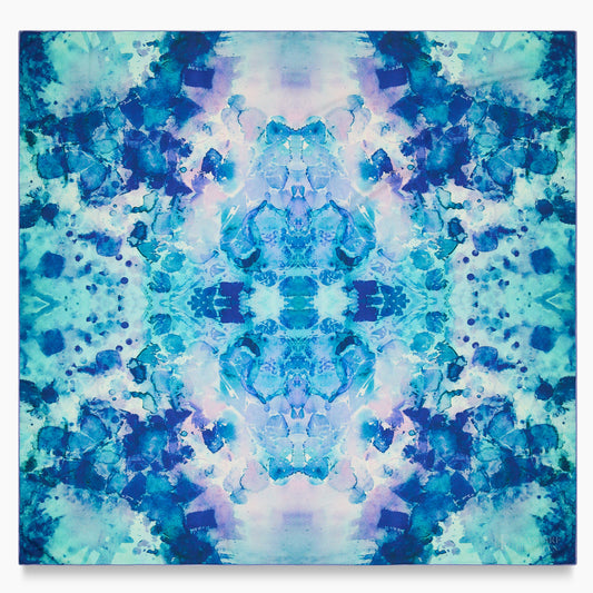 Peacock Green Oversized Square Tea-Printed Scarf - Silk/Wool Blend, 53x53" - Teascarf Brooklyn