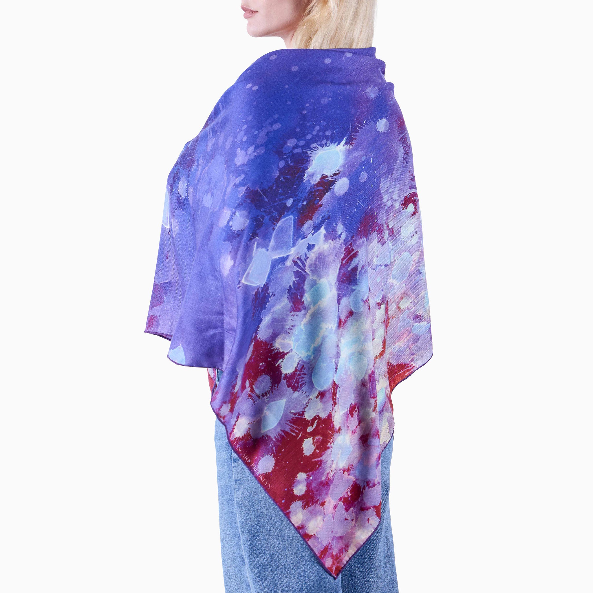 Purple Rain Oversized Square Tea-Printed Scarf - Silk/Wool