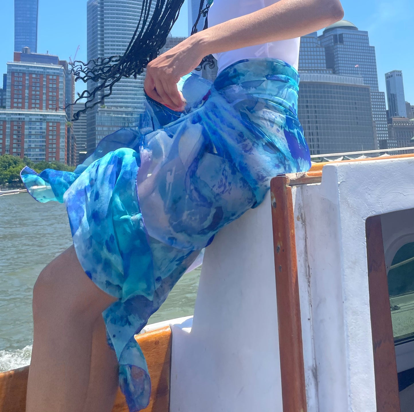 Peacock Green Oversized Square Tea-PrintedSilk Chiffon Scarf - 100% Silk, 53x53" - Teascarf Brooklyn