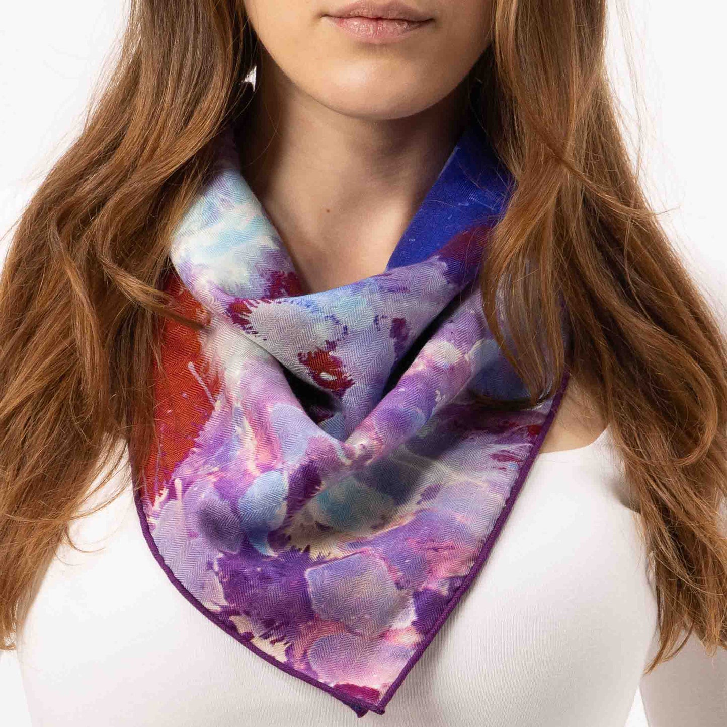 Purple Rain Small Square Silk/Wool Tea-Printed Scarf - Silk/Wool Blend, 26" x 26" - Teascarf Brooklyn
