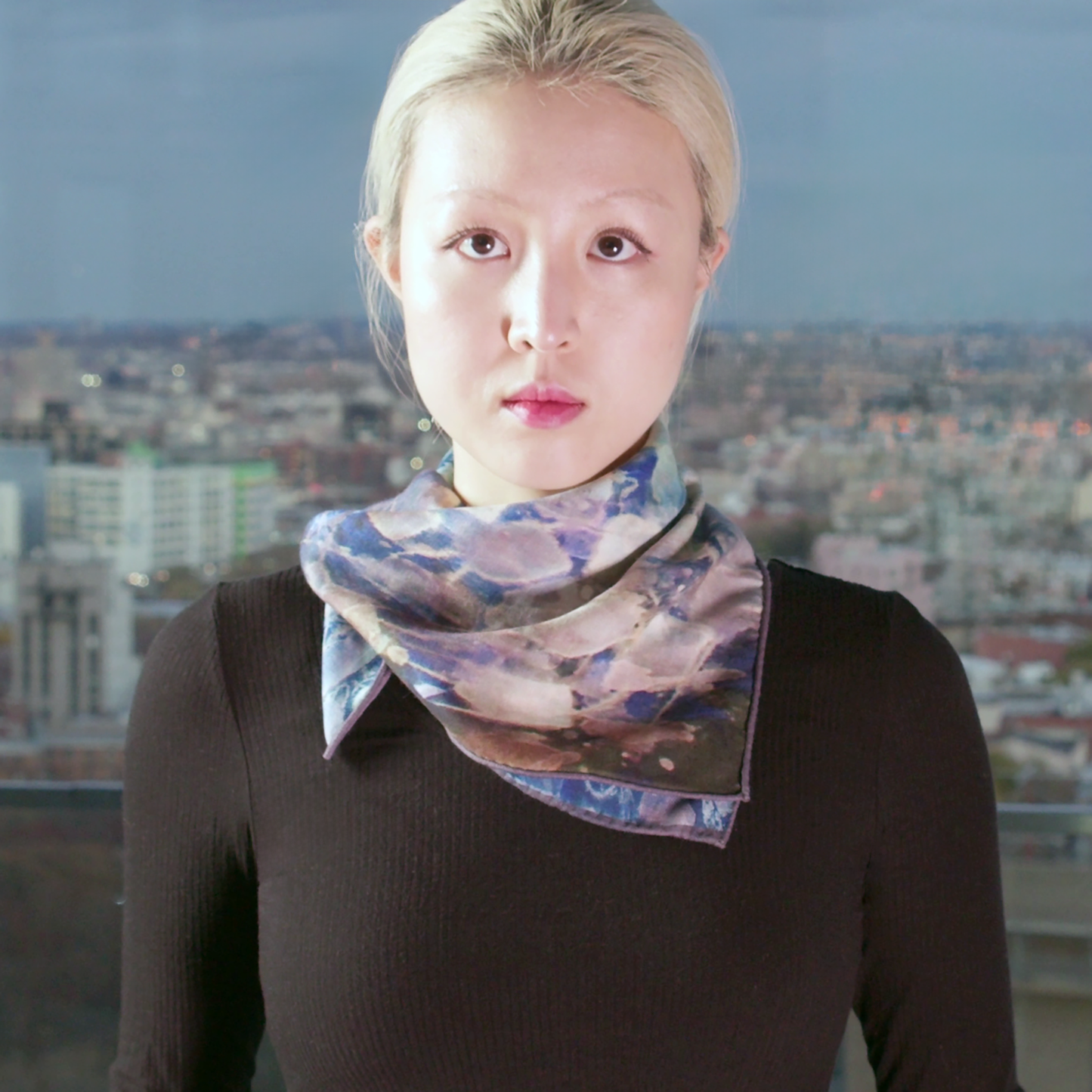 Blue Dream Small Square Tea-Printed Silk/Wool Scarf - Silk/Wool Blend, 26x26" - Teascarf Brooklyn