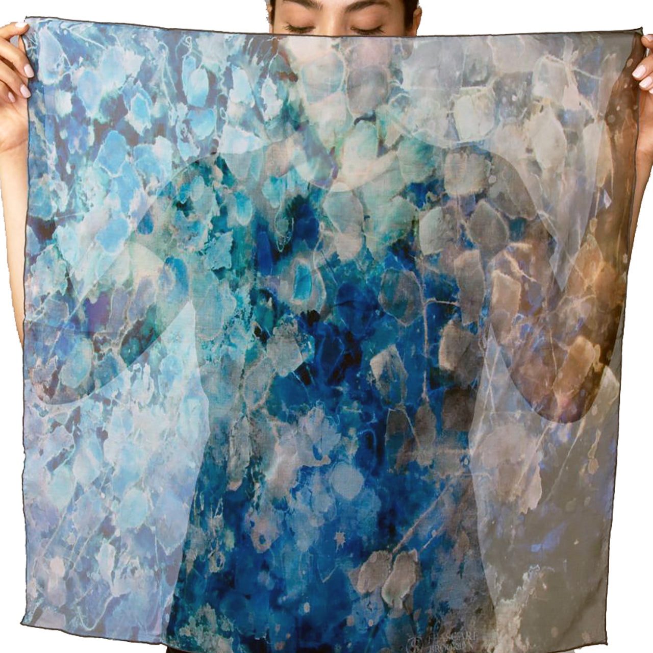 Small Blue Dream Scarf from Teascarf Brooklyn is 17x17 with hand-rolled edges."