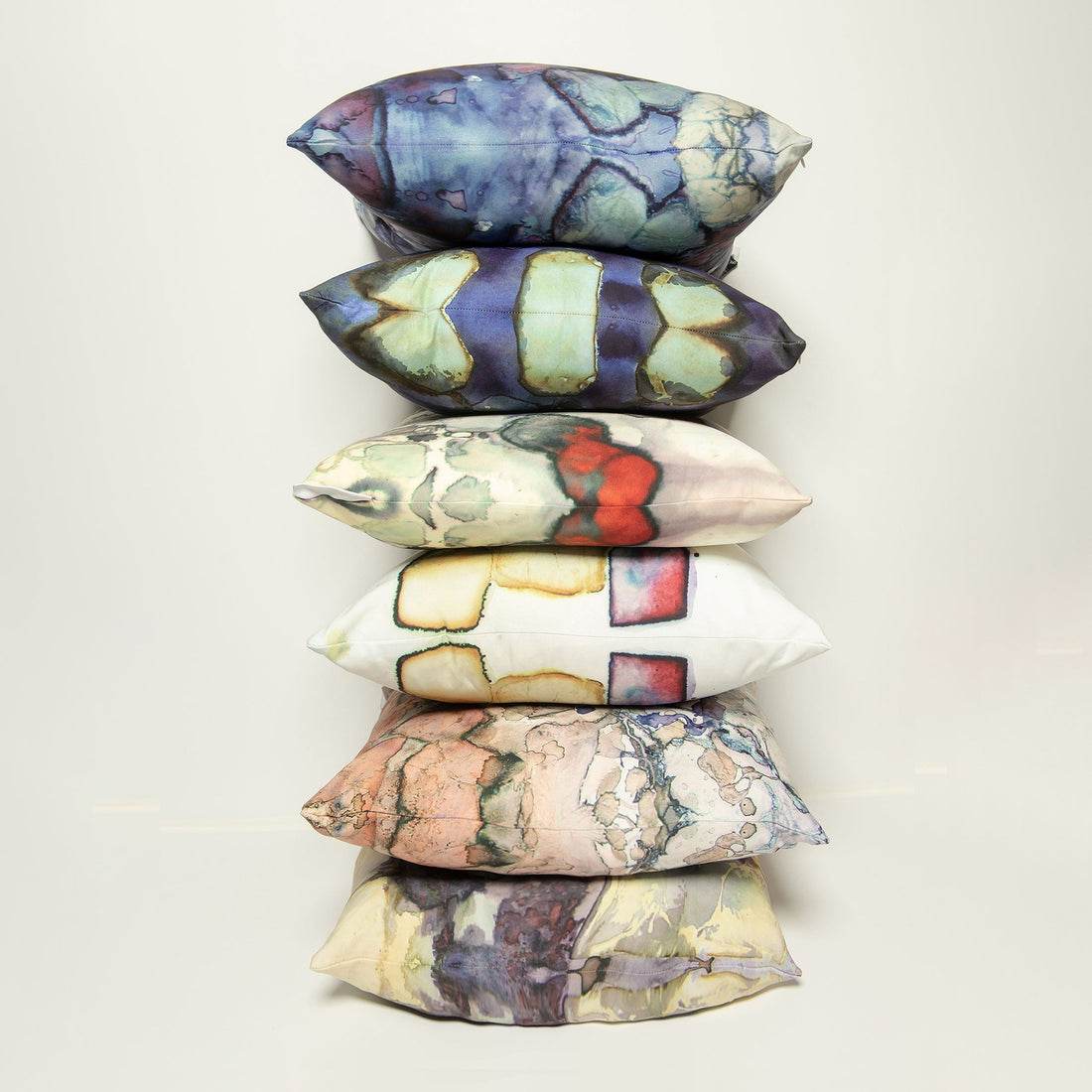 Stack of tea-printed art pillow covers — a housewarming gift, Teascarf Brooklyn