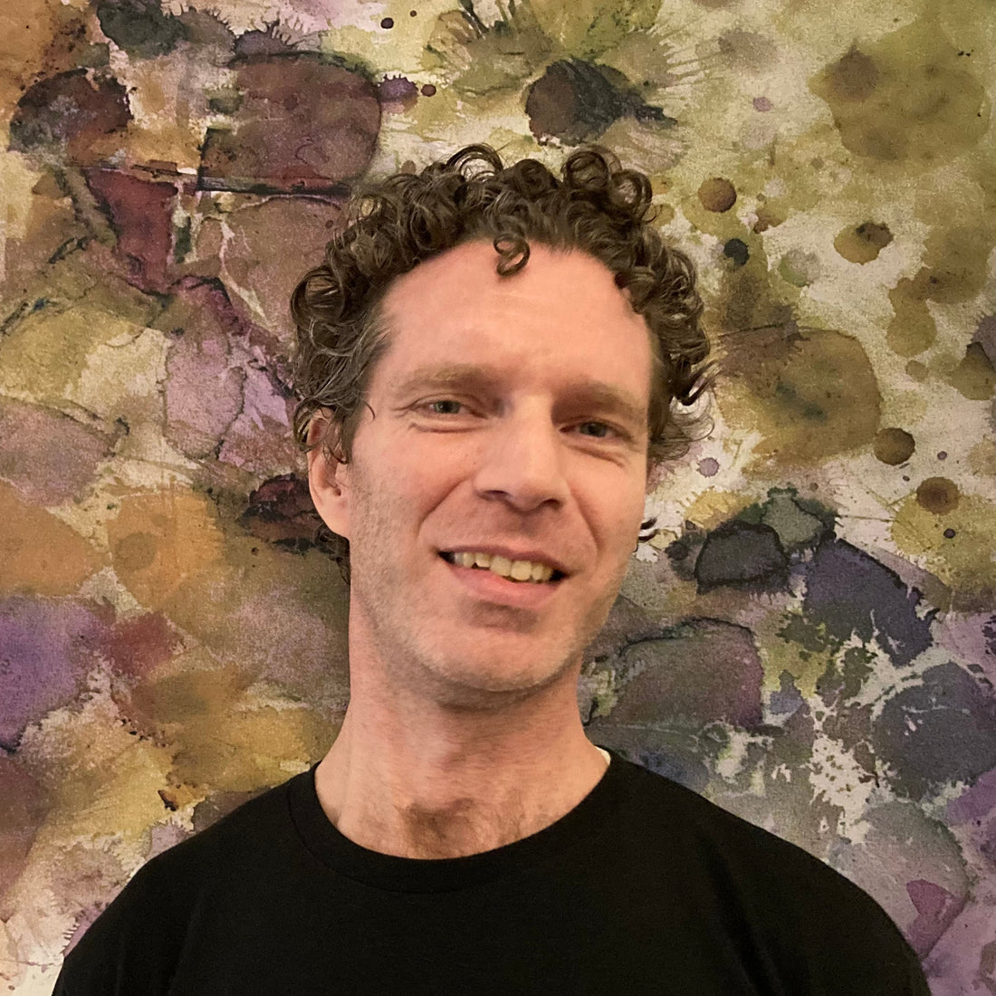 Reed Slater, solo artist and founder of Teascarf Brooklyn, making tea-printed art
