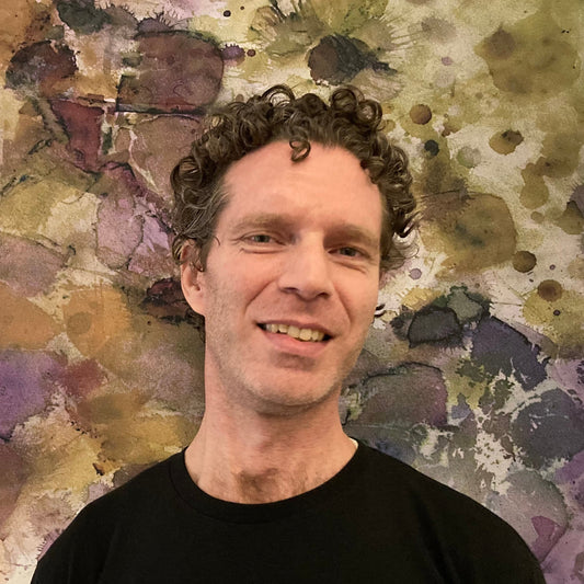 Reed Slater, solo artist and founder of Teascarf Brooklyn, making tea-printed art