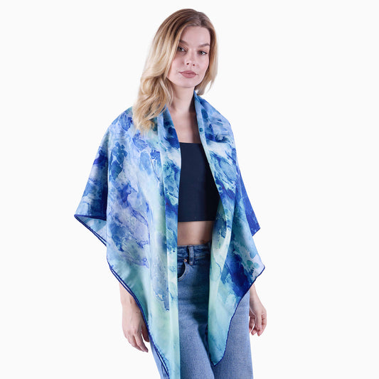 Oversized Clear Blue Silk/Wool Scarf