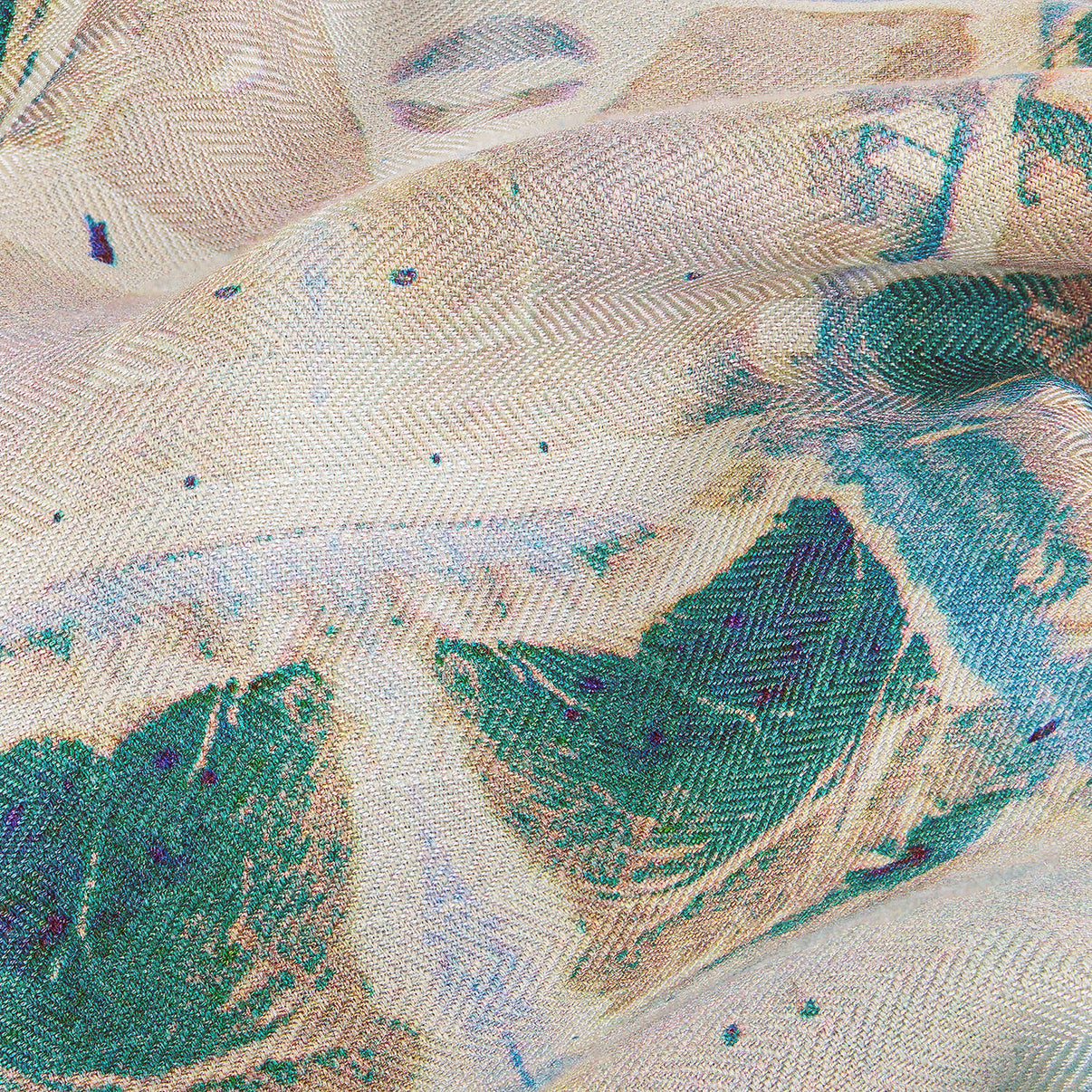 Close-up of Calm Camomile Silk-Wool Scarf showing herringbone weave.