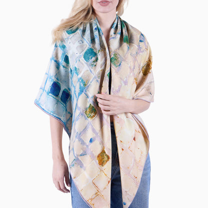 Oversized Calm Camomile Scarf - Silk/Wool Blend, 26x26"