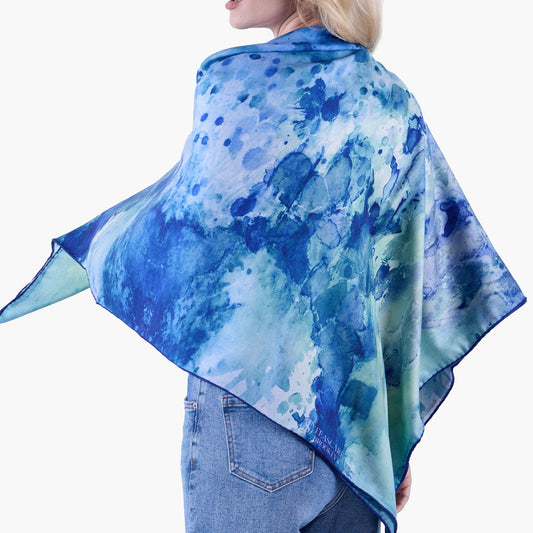 Oversized Clear Blue Silk/Wool Scarf