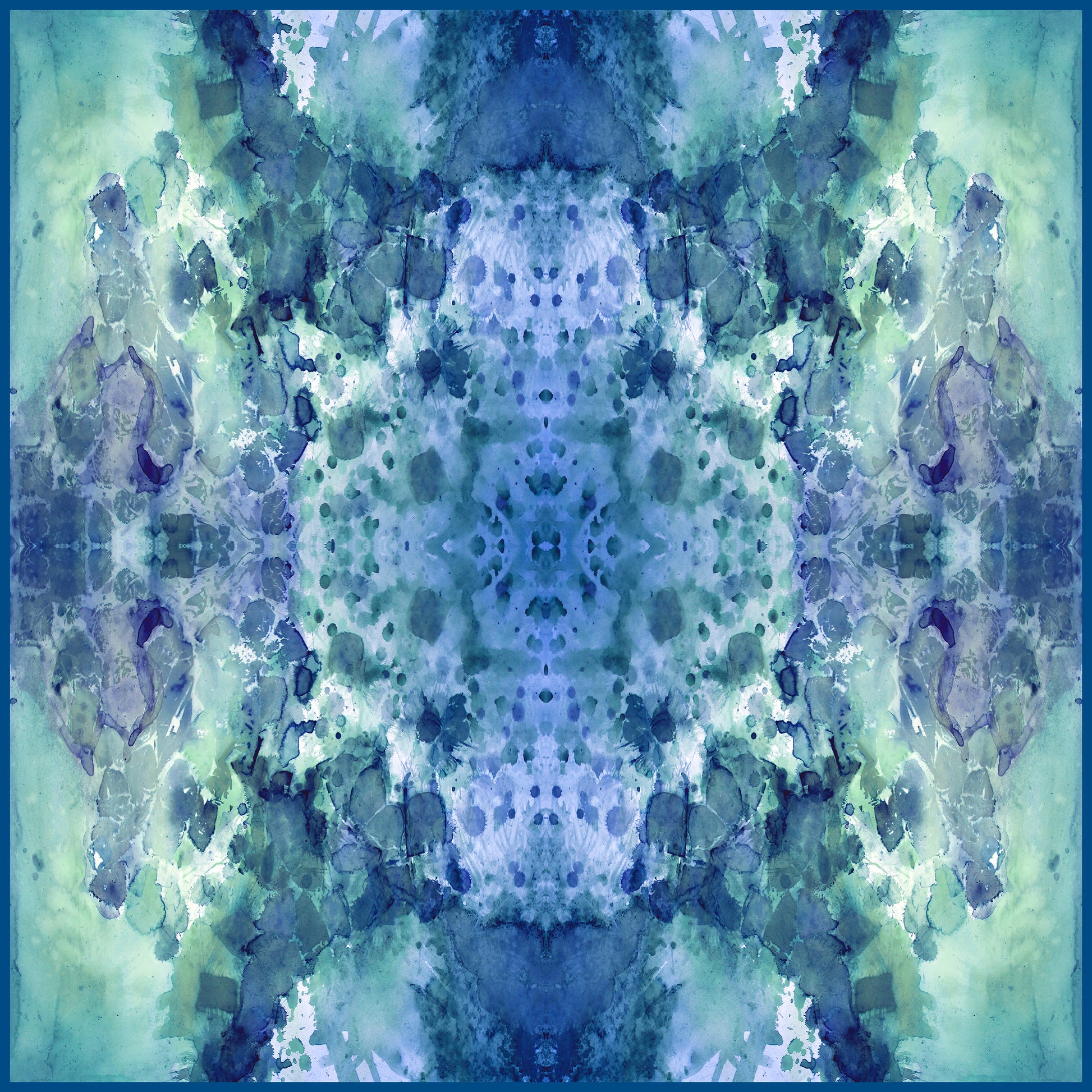 Clear Blue Oversized Square Tea-Printed Silk Scarf - 100% Silk, 52x52" - Teascarf Brooklyn