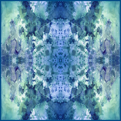 Clear Blue Oversized Square Tea-Printed Silk Scarf - 100% Silk, 52x52" - Teascarf Brooklyn