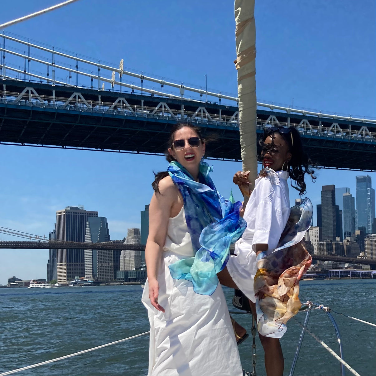 Clear Blue and Rare Earth Square Silk Chiffon Tea-Printed Scarf 100% Silk, 52x52" and 24x24" - Teascarf Brooklyn