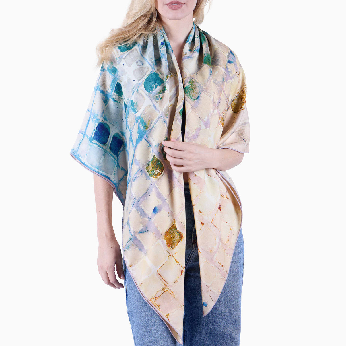 Calm Camomile Oversized 52x52" — Silk-Wool Scarf" - Teascarf Brooklyn