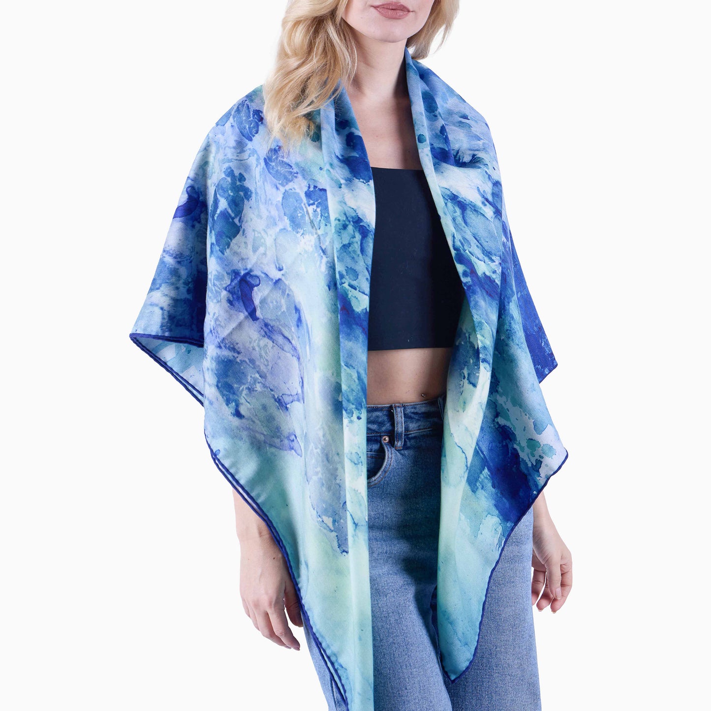 Oversized Clear Blue Silk/Wool Scarf