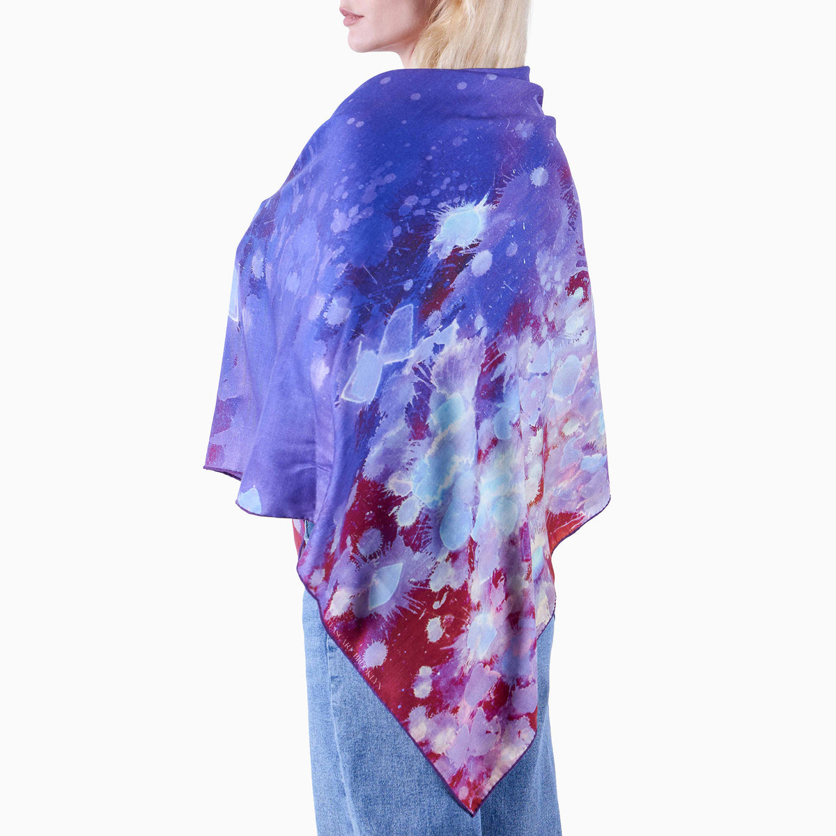 Purple Rain Oversized Square Tea-Printed Scarf - Silk/Wool Blend, 52x52" - Teascarf Brooklyn