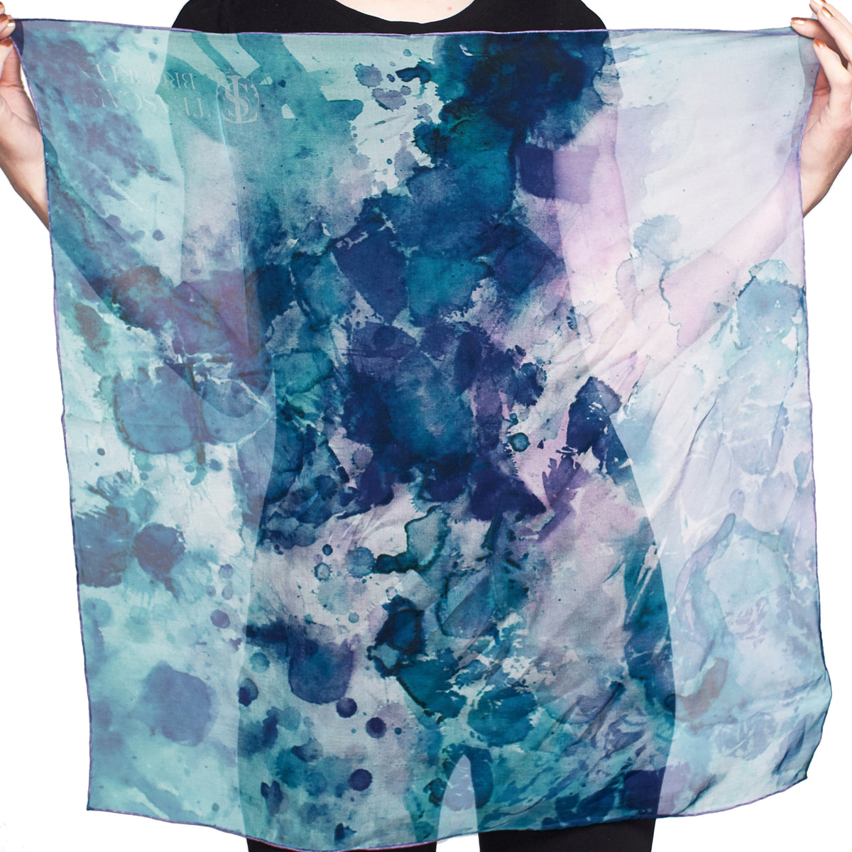 Peacock Green Small Square Tea-Printed Silk Chiffon Scarf - 100% Silk, 26" x 26" - Teascarf Brooklyn