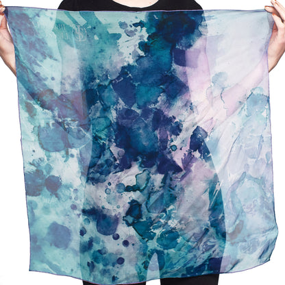 Peacock Green Small Square Tea-Printed Silk Chiffon Scarf - 100% Silk, 26" x 26" - Teascarf Brooklyn
