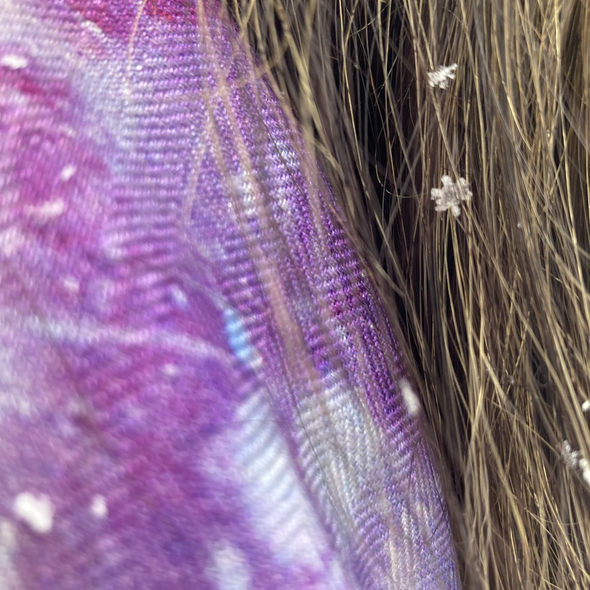 Close-up of Purple Rain Silk-Wool Scarf showing herringbone weave.