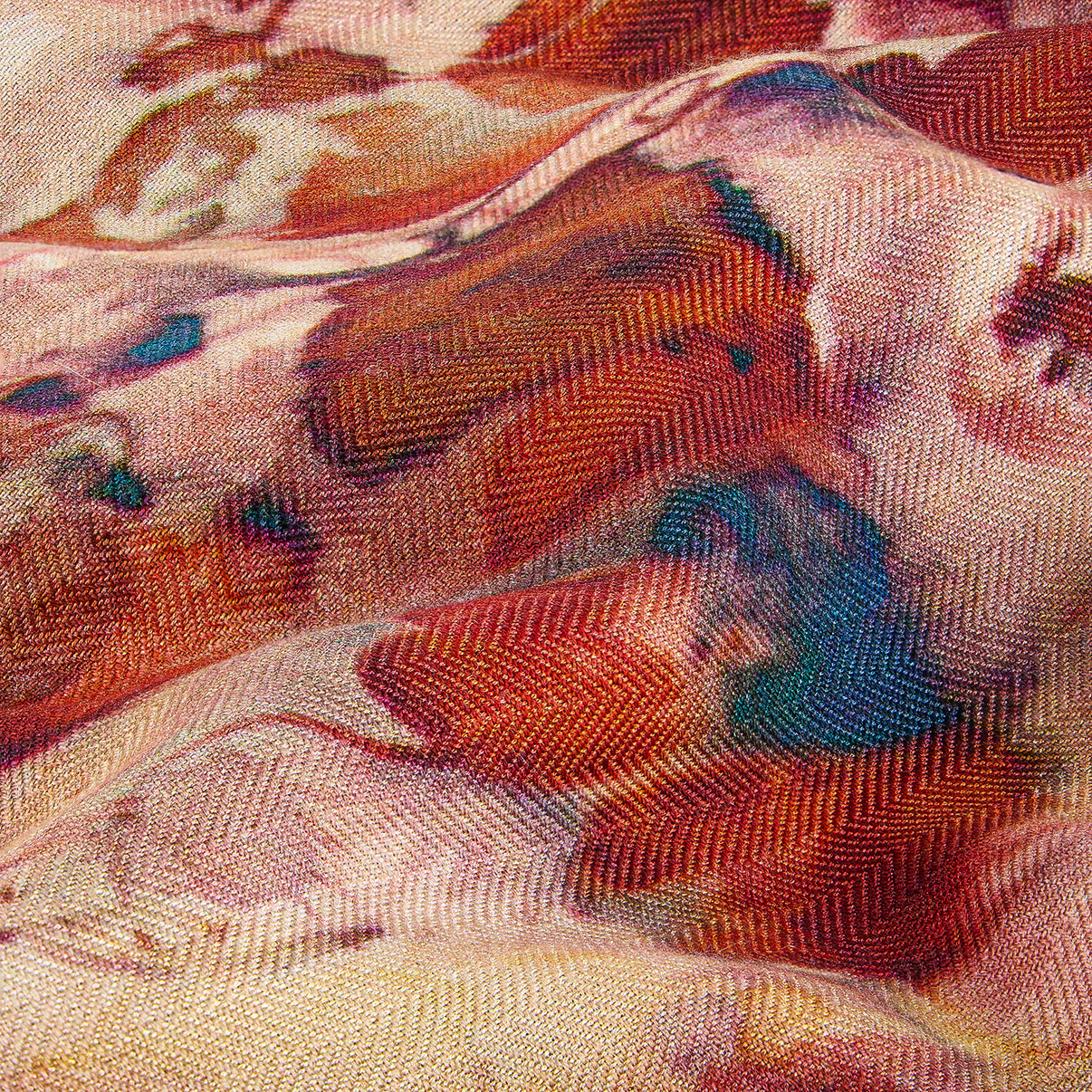 Detail shot of luxuriously textured, heavyweight, silk wool fabric of Rare Earth Scarf.