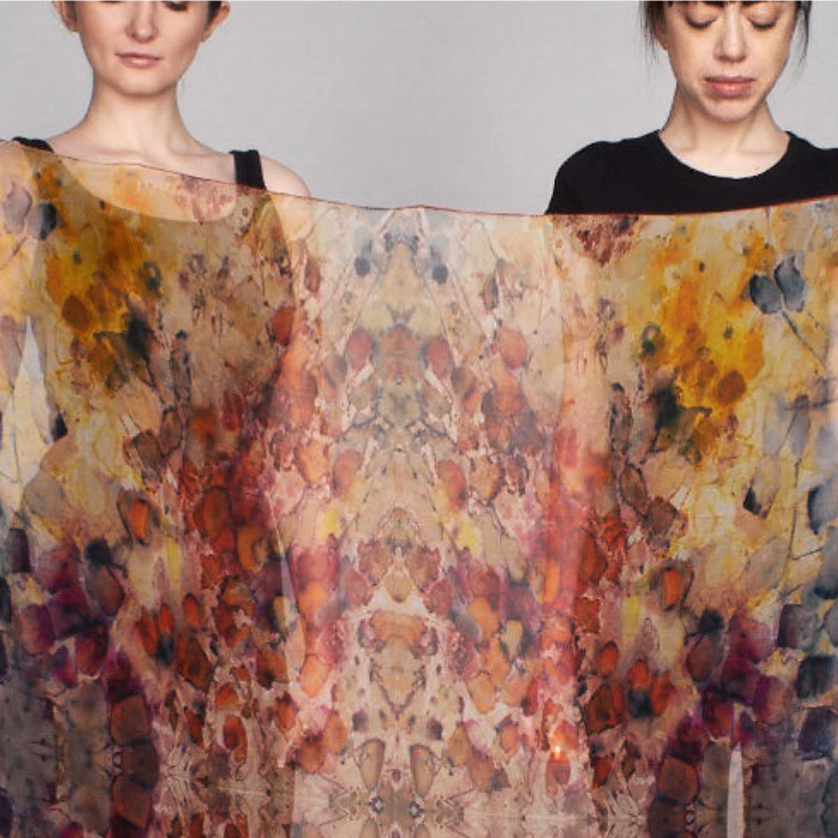 Rare Earth Oversized Square Tea-Printed Silk Chiffon Scarf - 100% Silk, 52x52" - Teascarf Brooklyn