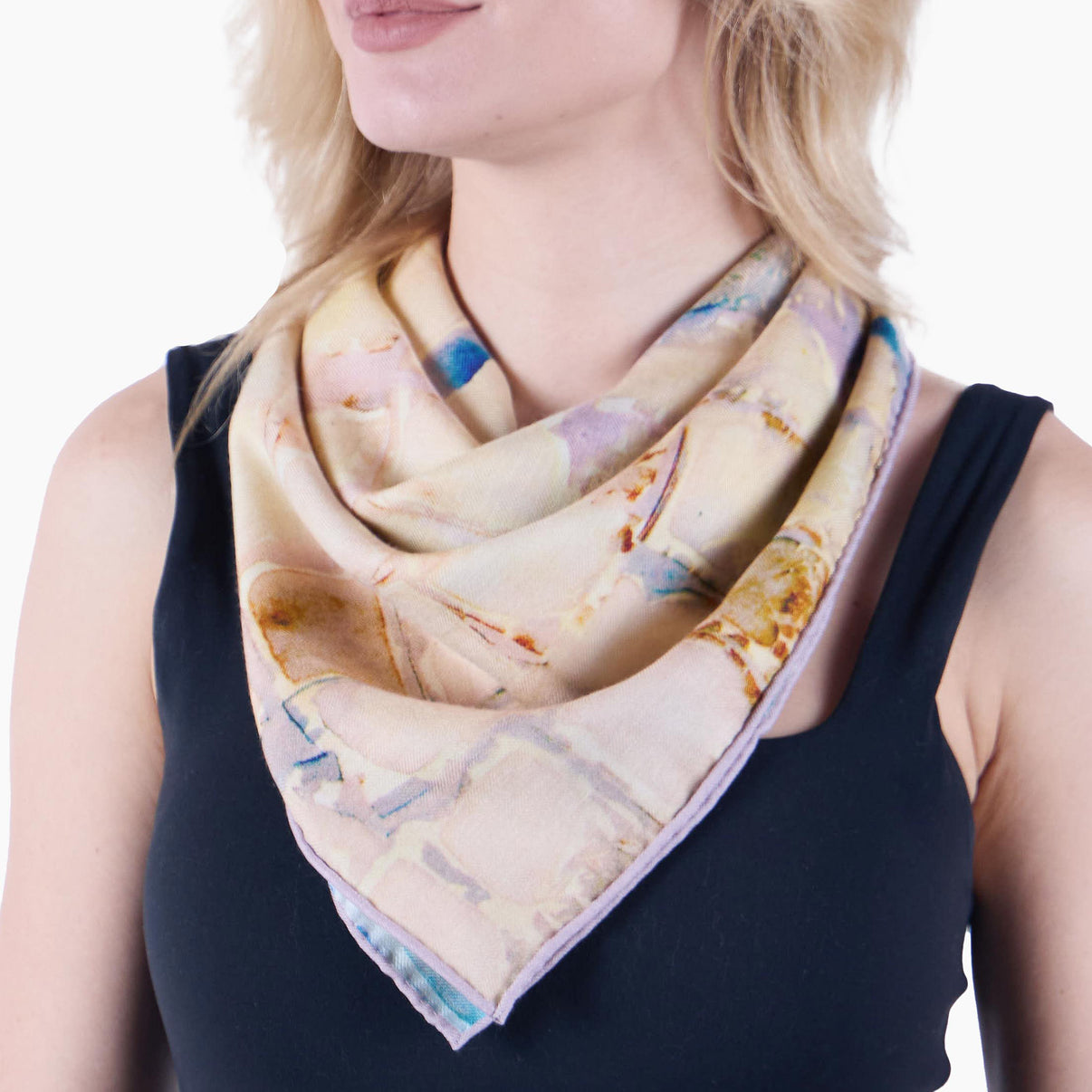 Calm Camomile Small Square Silk/Wool Tea-Printed Scarf - Silk/Wool Blend, 24" x 24" - Teascarf Brooklyn