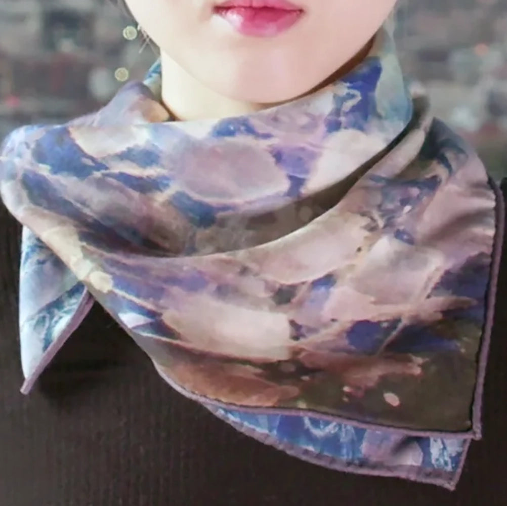 Blue Dream Small Square Tea-Printed Silk/Wool Scarf - Silk/Wool Blend, 24x24" - Teascarf Brooklyn