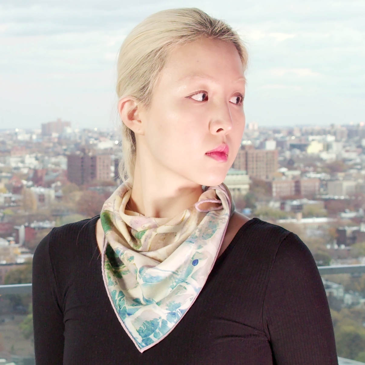 Calm Camomile Small Square Silk/Wool Tea-Printed Scarf - Silk/Wool Blend, 24" x 24" - Teascarf Brooklyn