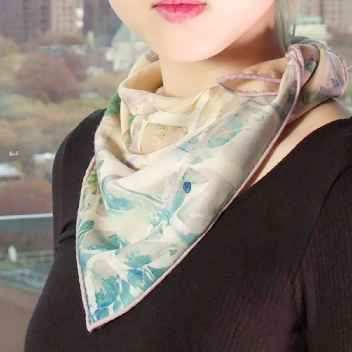 Calm Camomile Small Square Silk/Wool Tea-Printed Scarf - Silk/Wool Blend, 24" x 24" - Teascarf Brooklyn