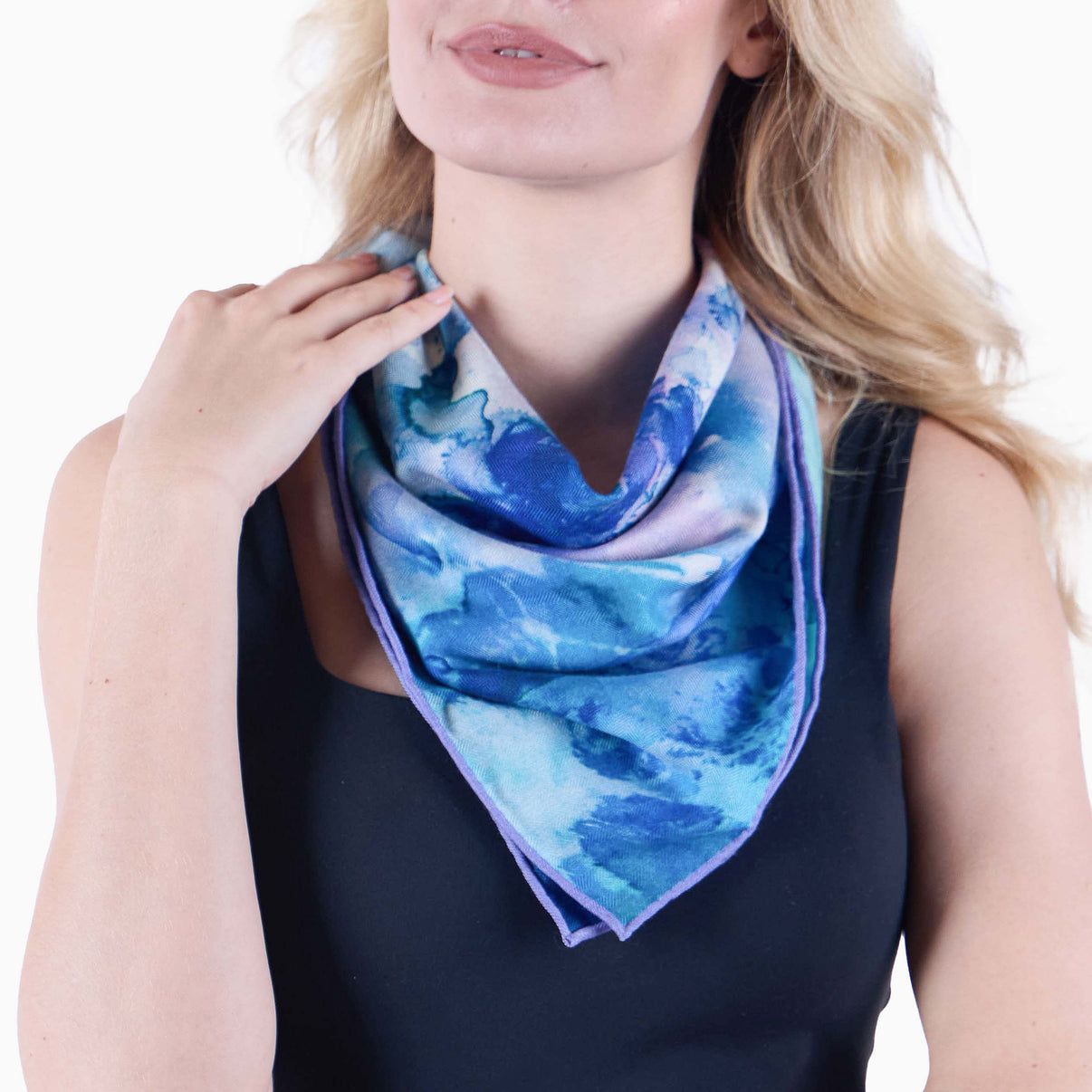 Peacock Green Small Square Silk/Wool Tea-Printed Scarf - Silk/Wool Blend, 24x24" - Teascarf Brooklyn