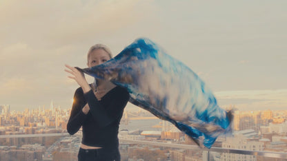 Blue Dream Art Scarf • Oversized Silk-Wool 52"