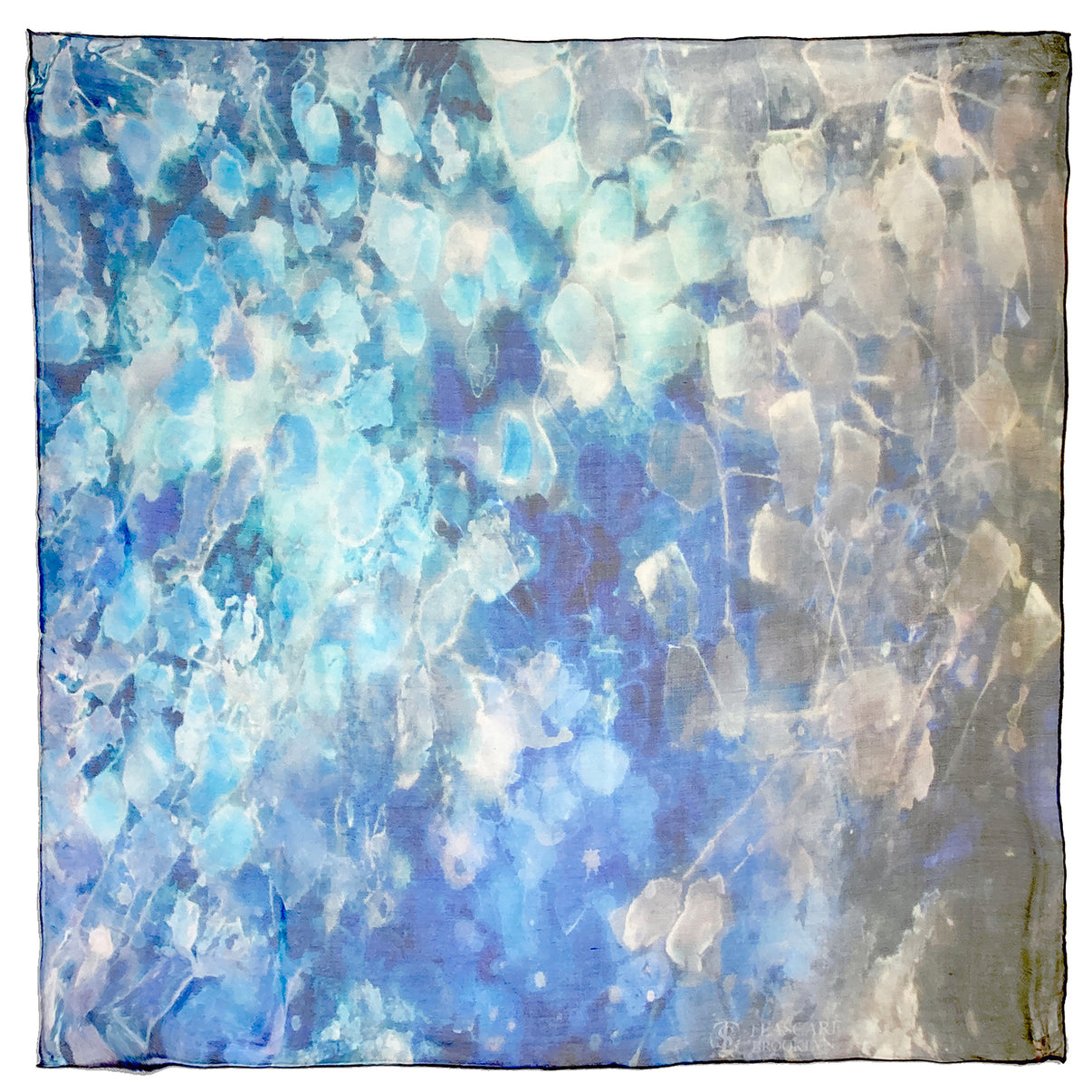 Blue Dream Small Square Tea-Printed Silk Chiffon Scarf laid flat on white background - 100% Silk, 24x24" - Teascarf Brooklyn