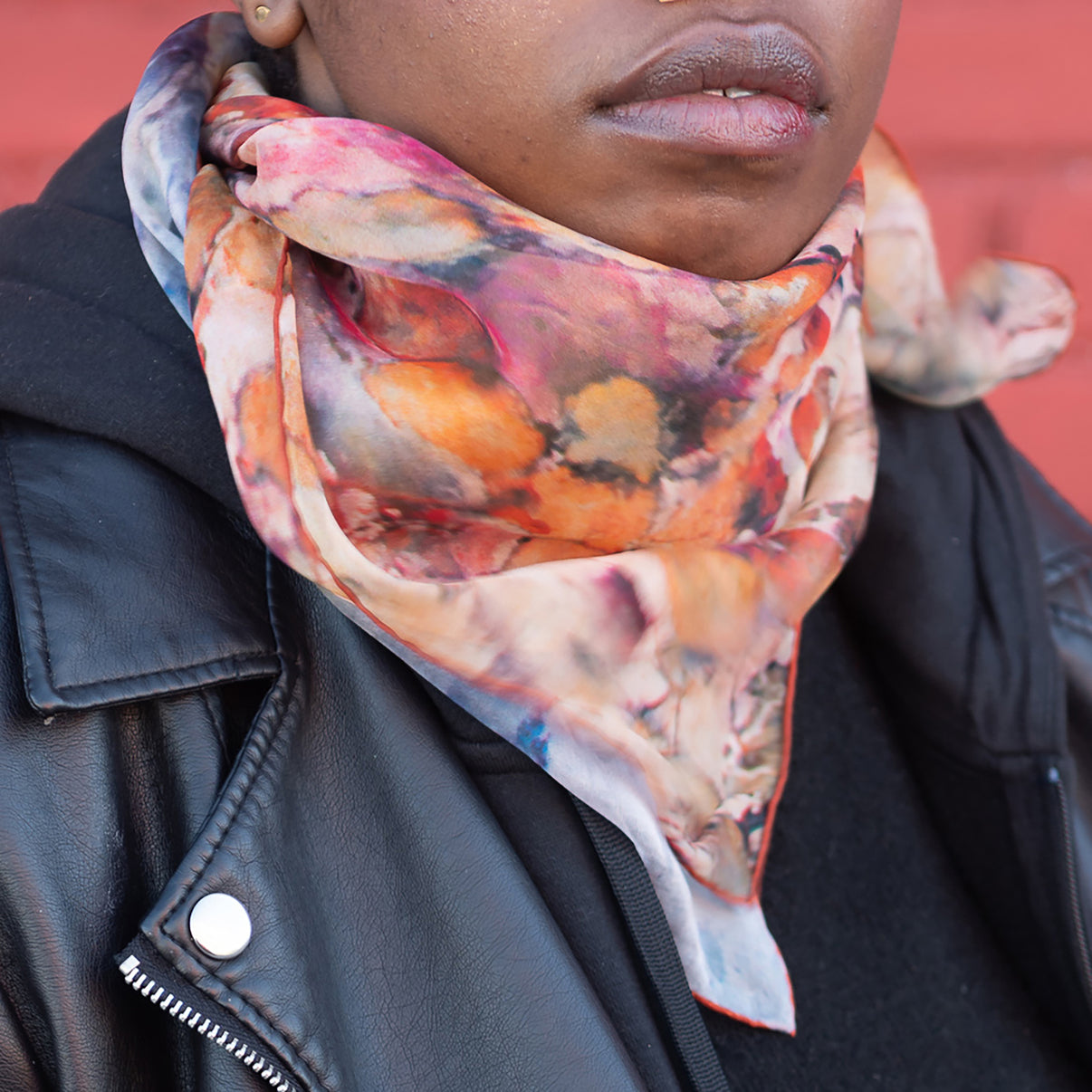 Rare Earth Small Square Tea-Printed Silk Chiffon Scarf - 100% Silk, 26" x 26" - Teascarf Brooklyn