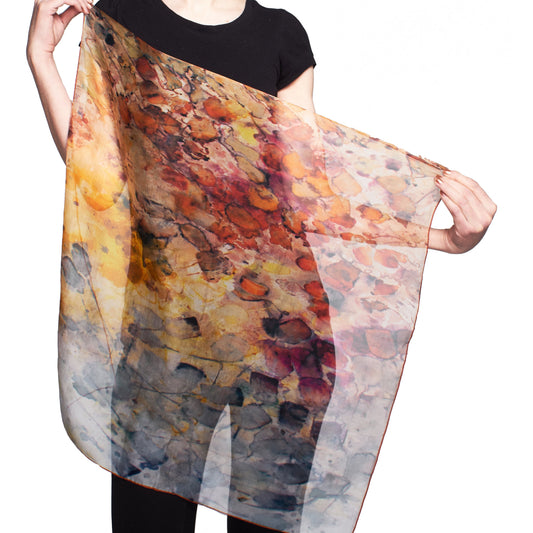 Rare Earth Small Square Tea-Printed Silk Chiffon Scarf - 100% Silk, 24x24" - Teascarf Brooklyn